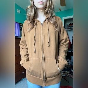 Brown cotton zip up hoodie